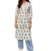 Viscose Rayon Long Kurti for Women | A-Line Kurta | V Neck Tunic for Women | 3/4 Sleeve Straight Kurta | White