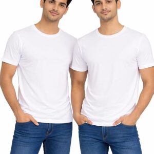 Polyester T Shirts | Regular Fit Tees for Gym| Sports | Workouts | Round Neck | Half Sleeves | White Color | Solid | Dry fit Tshirts